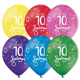 Boldog 10. Szülinapot Latex (Gumi) Lufi Vegyes Színekben, 6 db, 28 cm