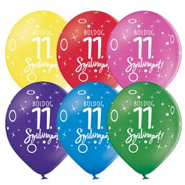 Boldog 11. Szülinapot Latex (Gumi) Lufi Vegyes Színekben, 6 db, 28 cm