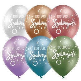 Boldog Szülinapot Chrome Latex (Gumi) Lufi Vegyes Színekben, 6 db, 28 cm