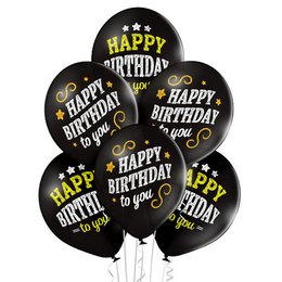 Happy Birthday to You Black Szülinapi Gumi (Latex) Lufi, 6 db, 28 cm