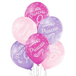 Hercegnő - Princess Feliratú Gumi (Latex) Lufi Lányos Színekben, 6 db, 28 cm