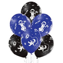 Űrhajós Mintás Fekete és Kék Gumi (Latex) Lufi, 6 db, 28 cm