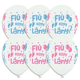 Fiú vagy Lány? Babaváró Kerek Latex Gumi Lufi Gender Partira, 6 db, 28 cm