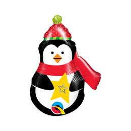 Karácsonyi Pingvin Fólia Lufi Pálcán, 36 cm
