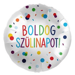 Boldog Szülinapot! Színes Pöttyös Szülinapi Héliumos Fólia Lufi, 43 cm