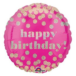 Happy Birthday Pink Arany Pöttyös Születésnapi Héliumos Fólia Lufi, 46 cm