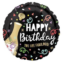 Fekete Arany Pezsgős Szülinapi Héliumos Fólia Lufi, 46 cm