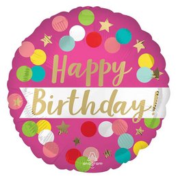 Vidám Pink Konfettis Születésnapi Héliumos Fólia Lufi, 46 cm