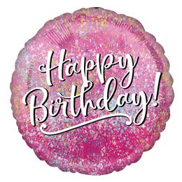 Pink Glitteres Születésnapi Héliumos Fólia Lufi, 46 cm