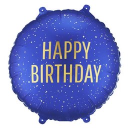 Happy Birthday Sötétkék Arany Pöttyös Szülinapi Héliumos Fólia Lufi, 46 cm