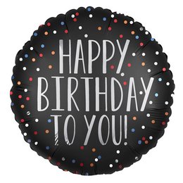 Elegáns Fekete Pöttyös Happy Birthday Szülinapi Héliumos Fólia Lufi, 46 cm