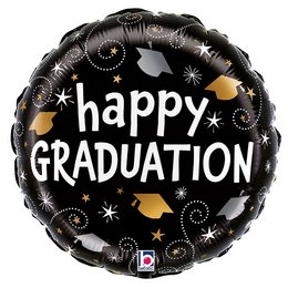 Ballagási Csillagörvény Fekete Arany Héliumos Fólia Lufi, 46 cm