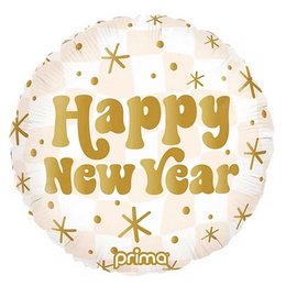 Happy New Year Arany–Bézs Mintás Héliumos Fólia Lufi, 46 cm