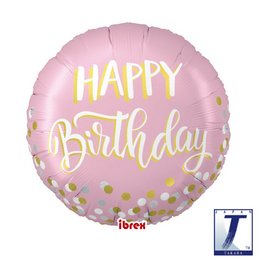 Ibrex Happy Birthday Konfetti Pink Pasztell Szülinapi Héliumos Fólia Lufi, 43 cm