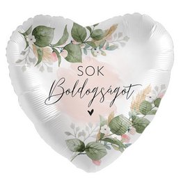 Sok Boldogságot Feliratú Mintás Héliumos Fólia Lufi Esküvőre, 43 cm