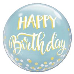 Happy Birthday Pastel Blue Confetti Szülinapi Héliumos Buborék Lufi, 56 cm