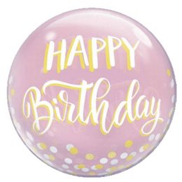 Happy Birthday Pastel Pink Confetti Szülinapi Héliumos Buborék Lufi, 56 cm