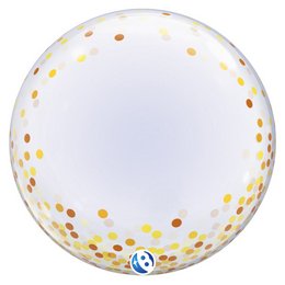Arany Konfetti Pöttyös Dekorációs Héliumos Buborék Lufi, 61 cm