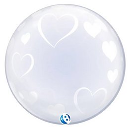 Fehér Szívecskés HéliumosDekorációs Héliumos Buborék Lufi, 61 cm