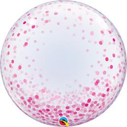 Pink Konfetti Pöttyös Mintás Dekorációs Héliumos Buborék Lufi, 61 cm