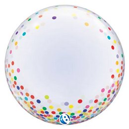 Színes Konfetti Pöttyös Dekorációs Héliumos Buborék Lufi, 61 cm