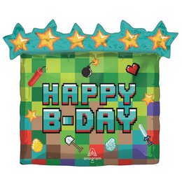 Pixel Mintás Happy Birthday Szülinapi Héliumos Fólia Lufi, 64 cm