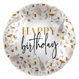 Szülinapi Konfettik - Happy Birthday Feliratos Héliumos Fólia Lufi, 71 cm