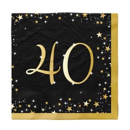 40-es Csillagos Arany Fekete Szülinapi Parti Szalvéta - 33 cm x 33 cm, 16 db-os