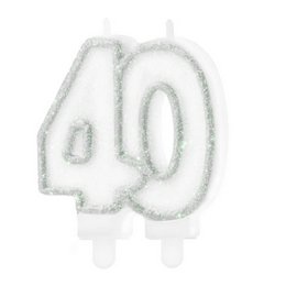 40-es Ezüst Fehér Szülinapi Parti Számgyertya
