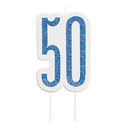 50-es Csillámos Kék Szülinapi Parti Számgyertya