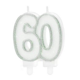60-as Ezüst Fehér Szülinapi Parti Számgyertya