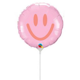 Vidám Pink–Korall Smiles Levegős Fólia Lufi Pálcán, 23 cm