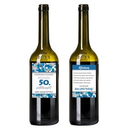Boldog 50. Születésnapot! Kék Konfettis Boros Üveg Címke