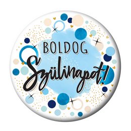 Boldog Szülinapot Dots & Sparkles Blue Szülinapi Kitűző - 5,5 cm