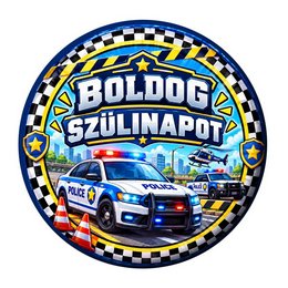 Boldog Szülinapot Rendőrautó Szülinapi Kitűző - 5,5 cm