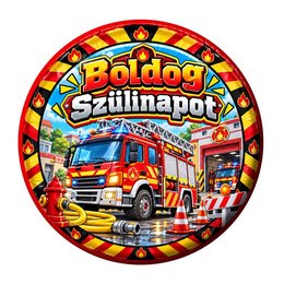 Boldog Szülinapot Tűzoltó Autó Szülinapi Kitűző - 5,5 cm