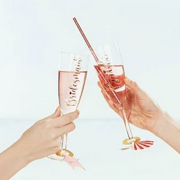 Bride és Bridesmaid Feliratú Pezsgőspohár Matrica, 6 db-os