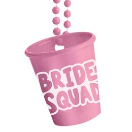 Bride Squad Feliratú Pink-Fehér Nyakfüzér Felespohárral