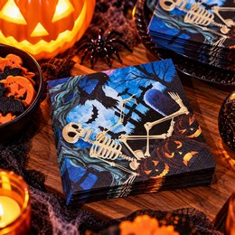 Csontváz Mintás Parti Szalvéta Halloweenra - 33 x 33 cm, 15 db-os