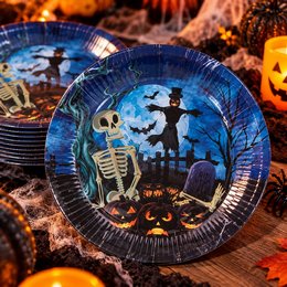 Csontváz Mintás Parti Tányér Halloweenra - 23 cm, 8 db-os