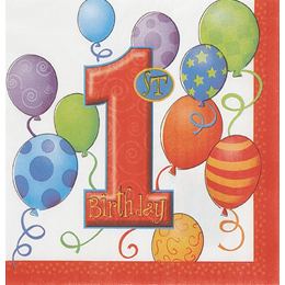 First Birthday Balloons - Első Szülinapi Parti Szalvéta - 33 cm x 33 cm, 16 db-os