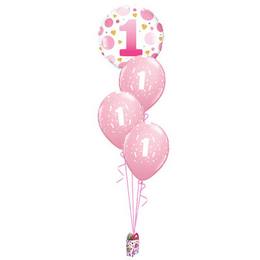 Első Szülinapos Pink Pöttyös Arany Szív Mintás - Születésnapi Léggömbcsokor