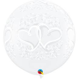 Esküvői Léggömb - Összefonódó Szívekkel, Átlátszó, 91 cm, 2 db 