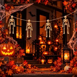 Függő Csontváz Dekorációs Füzér Halloweenra - 4 db Csontvázzal