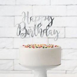 Happy Birthday Ezüst Tortadísz Szülinapra