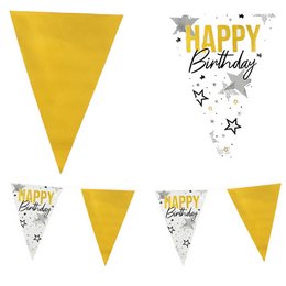 Happy Birthday Fehér Arany Fényes Zászlófüzér - 6 m