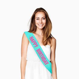Happy Birthday Feliratú Türkiz-Pink Papír Vállszalag