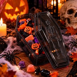 Koporsó Alakú Cukorka Tartó Halloweenra - Fekete, 19,5 x 5 cm