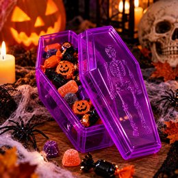 Koporsó Alakú Cukorka Tartó Halloweenra - Lila, 19,5 x 5 cm