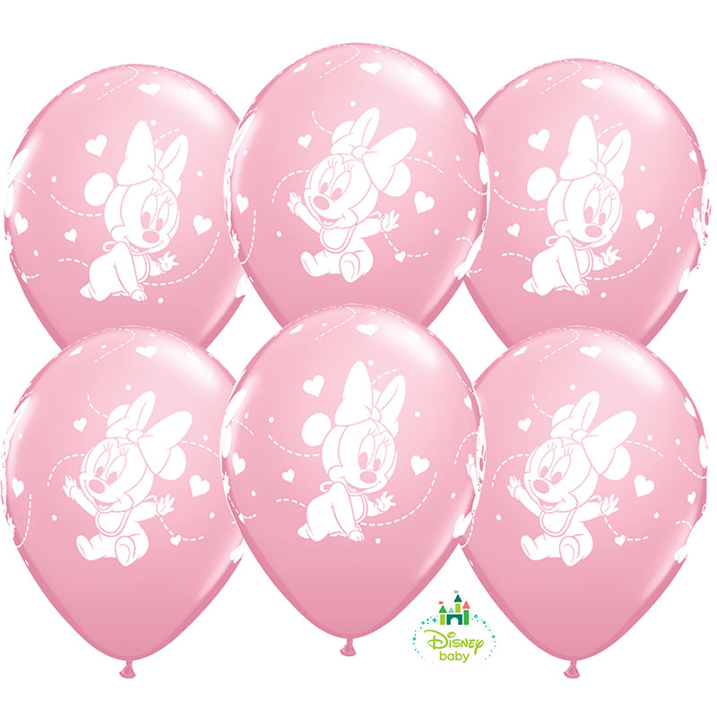 11 inch-es Disney Baby Minnie Hearts Pink Lufi (6 db/csomag)